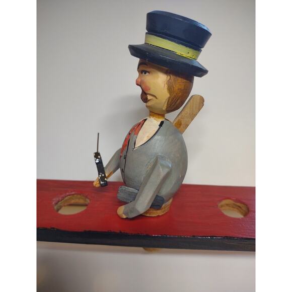 ANRI Phone Call Man Bottle Stopper Wood Carved Puppet Barware Vintage Mechanical - Picture 5 of 8